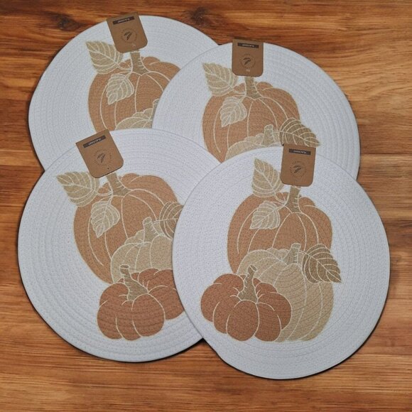 Pumpkin Fall Round Braided Placemat Autumn Table Setting 15 Inch Create - Picture 1 of 5